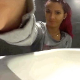 A pretty, plump, Eastern-European girl records herself using the toilet at her gym. Plops are clearly heard, and then some pissing. She pans the camera around to give us a better view of her surroundings. Over 7 minutes.